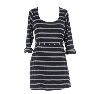 Two Hearts Maternity Sz S Black Gray Stripe Belted Cotton Blend Knit Top